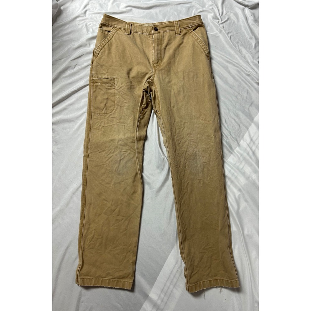 LL Bean Katahdin Iron Works Mens 34x34 Utility Canvas Work Pants Tan Cotton